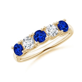 3.8mm Lab-Grown Half Eternity Five Stone Sapphire and Diamond Wedding Band in Yellow Gold