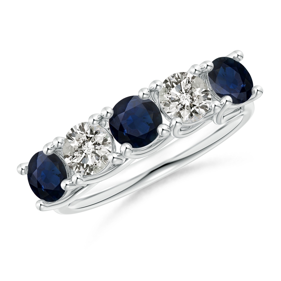 4.5mm A Half Eternity Five Stone Sapphire and Diamond Wedding Band in White Gold 