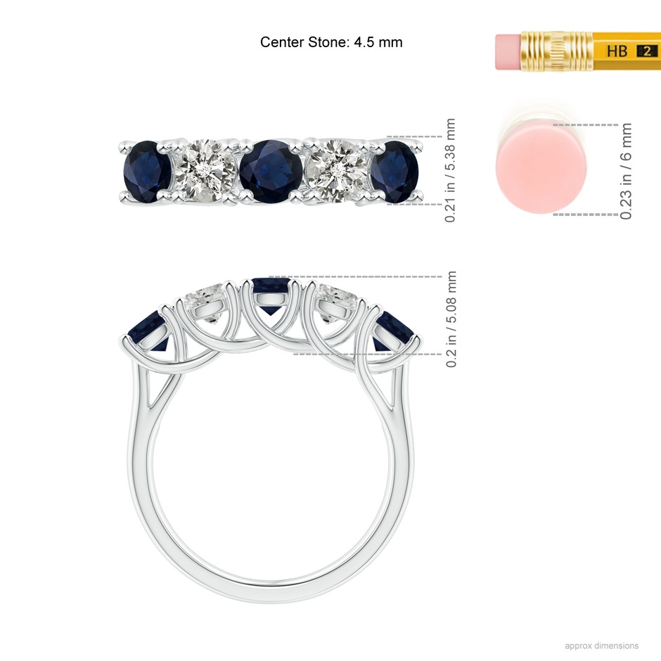 4.5mm A Half Eternity Five Stone Sapphire and Diamond Wedding Band in White Gold ruler