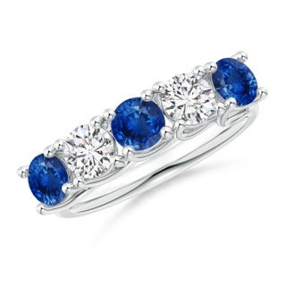 4.5mm AAA Half Eternity Five Stone Sapphire and Diamond Wedding Band in P950 Platinum