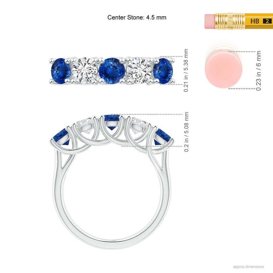 4.5mm AAA Half Eternity Five Stone Sapphire and Diamond Wedding Band in P950 Platinum ruler