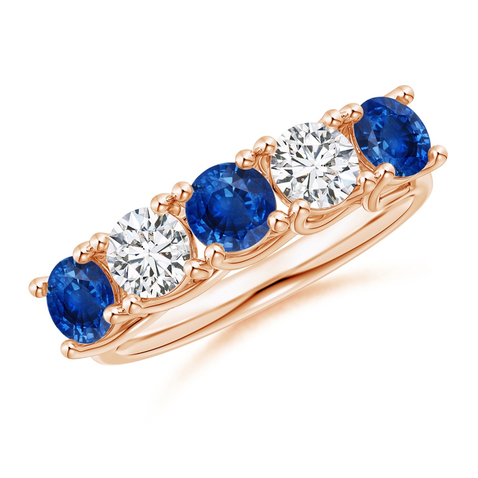 4.5mm AAA Half Eternity Five Stone Sapphire and Diamond Wedding Band in Rose Gold 