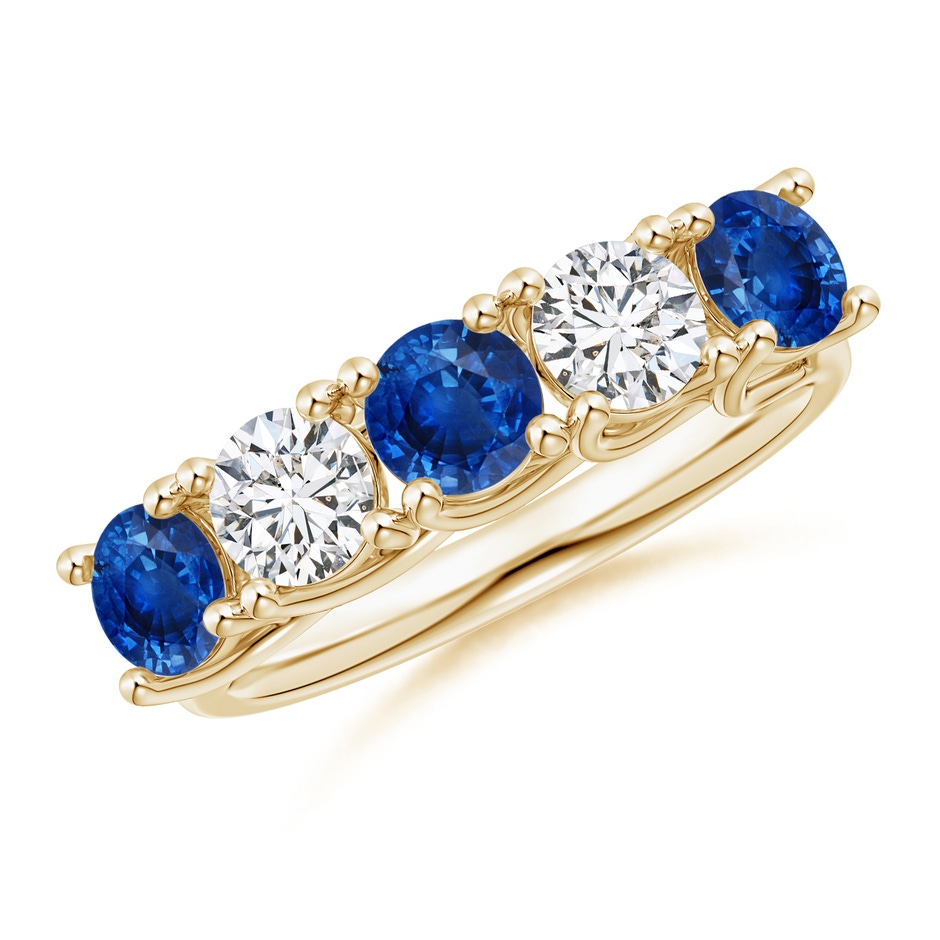 4.5mm AAA Half Eternity Five Stone Sapphire and Diamond Wedding Band in Yellow Gold 