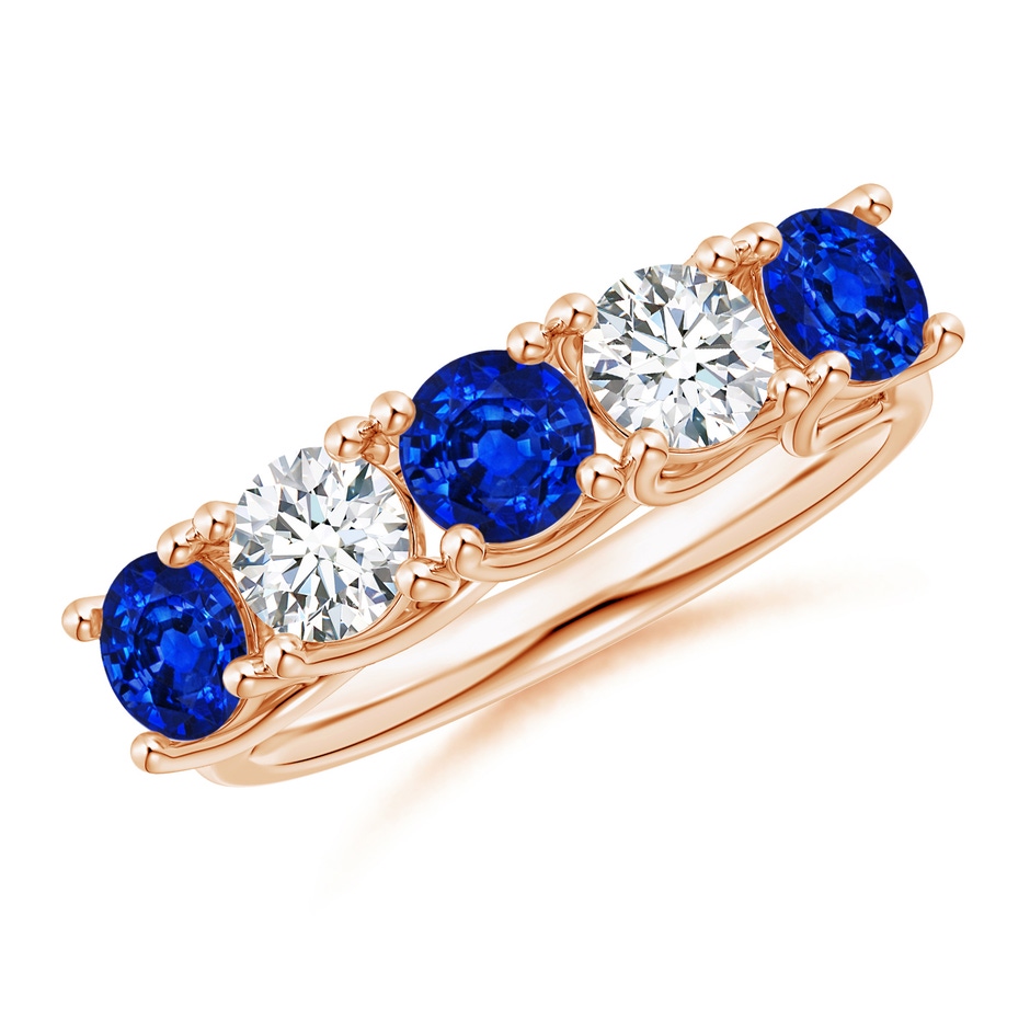 4.5mm AAAA Half Eternity Five Stone Sapphire and Diamond Wedding Band in Rose Gold 