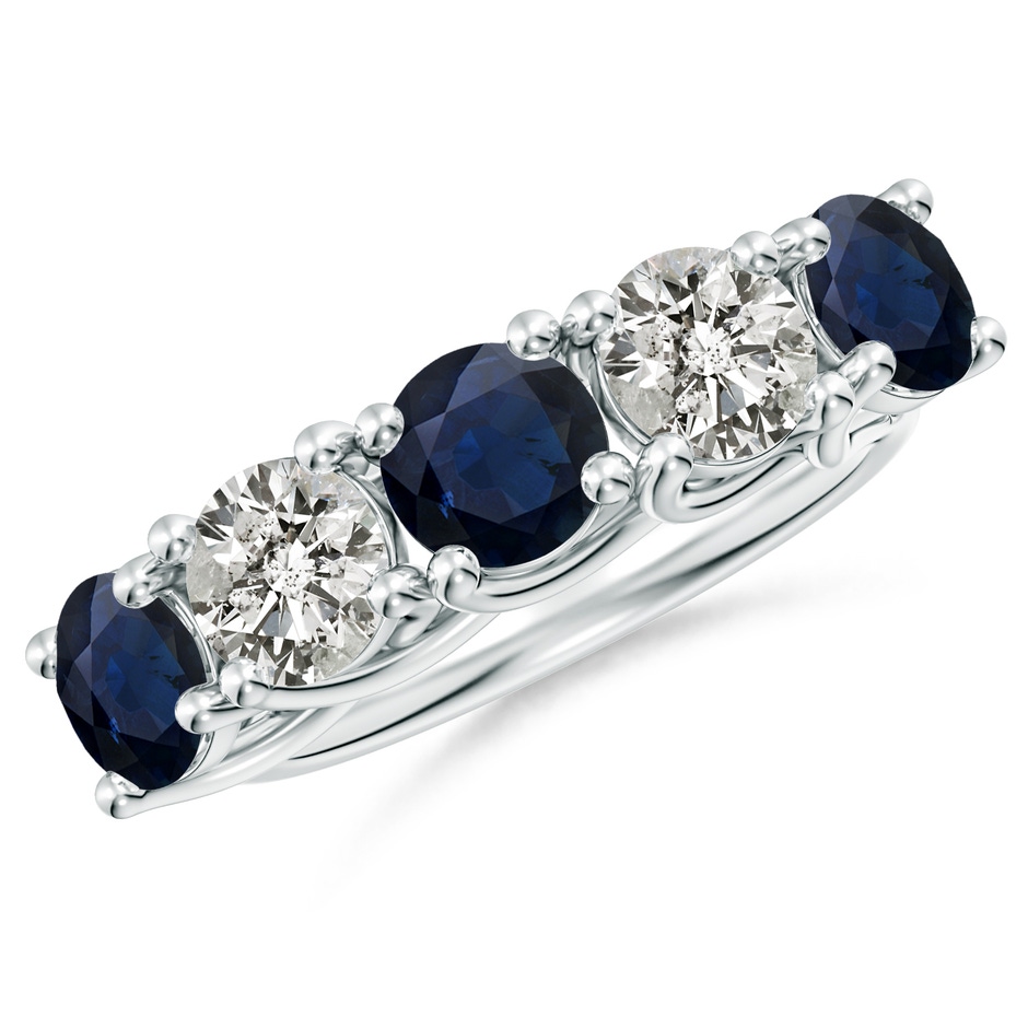 5.5mm A Half Eternity Five Stone Sapphire and Diamond Wedding Band in White Gold 