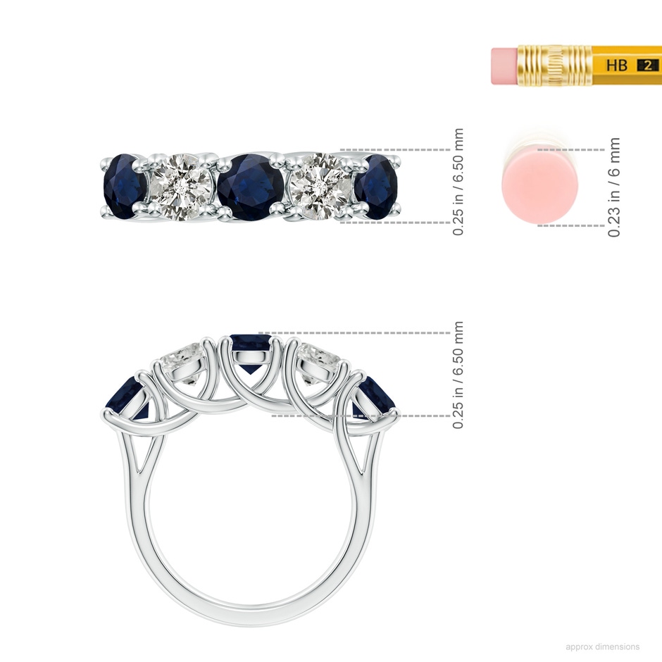 5.5mm A Half Eternity Five Stone Sapphire and Diamond Wedding Band in White Gold ruler