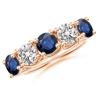 5.5mm AA Half Eternity Five Stone Sapphire and Diamond Wedding Band in Rose Gold