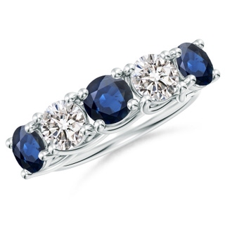 5.5mm AA Half Eternity Five Stone Sapphire and Diamond Wedding Band in White Gold