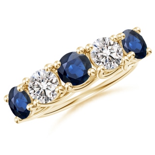 5.5mm AA Half Eternity Five Stone Sapphire and Diamond Wedding Band in Yellow Gold