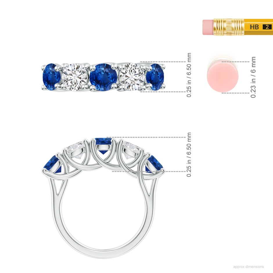 5.5mm AAA Half Eternity Five Stone Sapphire and Diamond Wedding Band in White Gold ruler