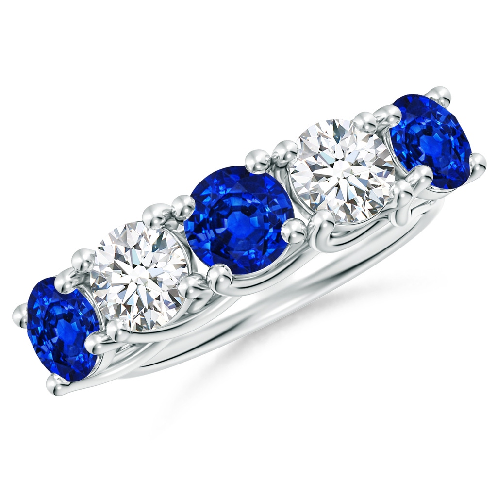 5.5mm Lab-Grown Half Eternity Five Stone Sapphire and Diamond Wedding Band in P950 Platinum