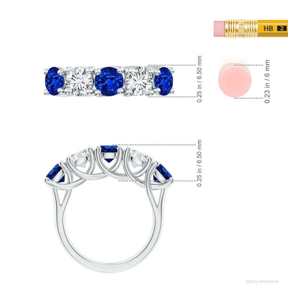 5.5mm Lab-Grown Half Eternity Five Stone Sapphire and Diamond Wedding Band in P950 Platinum ruler
