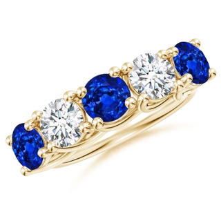 5.5mm AAAA Half Eternity Five Stone Sapphire and Diamond Wedding Band in Yellow Gold