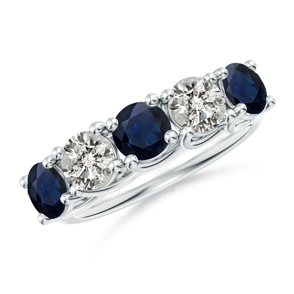 5mm A Half Eternity Five Stone Sapphire and Diamond Wedding Band in White Gold 
