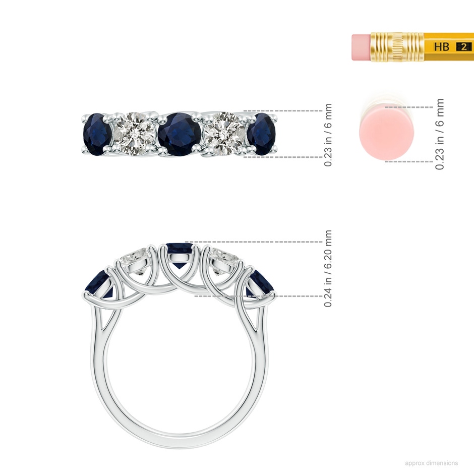 5mm A Half Eternity Five Stone Sapphire and Diamond Wedding Band in White Gold ruler
