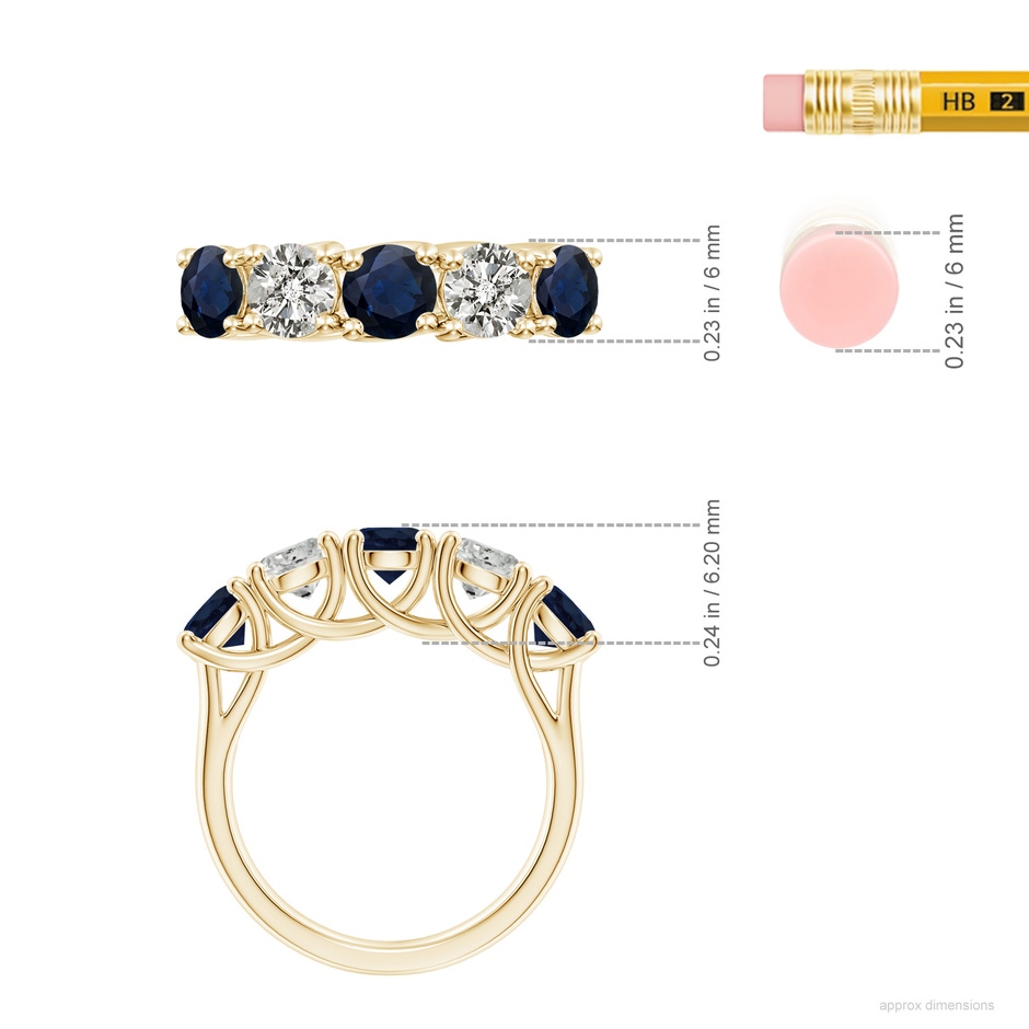 5mm A Half Eternity Five Stone Sapphire and Diamond Wedding Band in Yellow Gold ruler