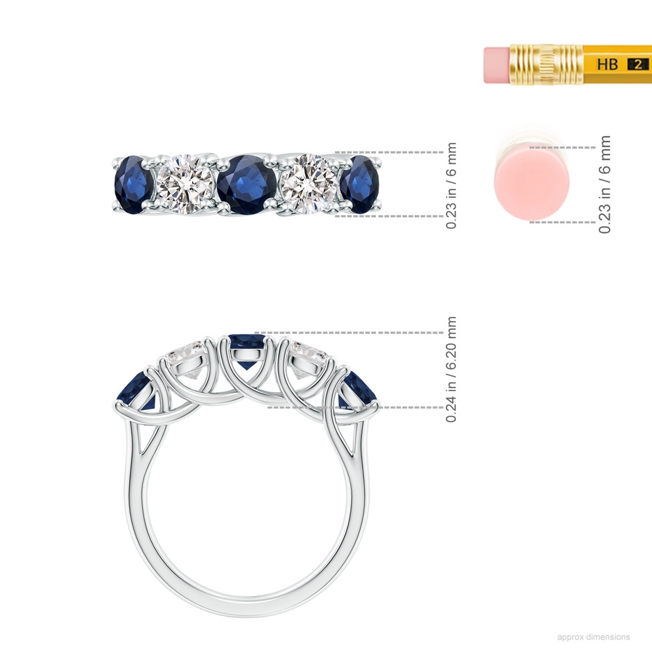 5mm AA Half Eternity Five Stone Sapphire and Diamond Wedding Band in P950 Platinum ruler