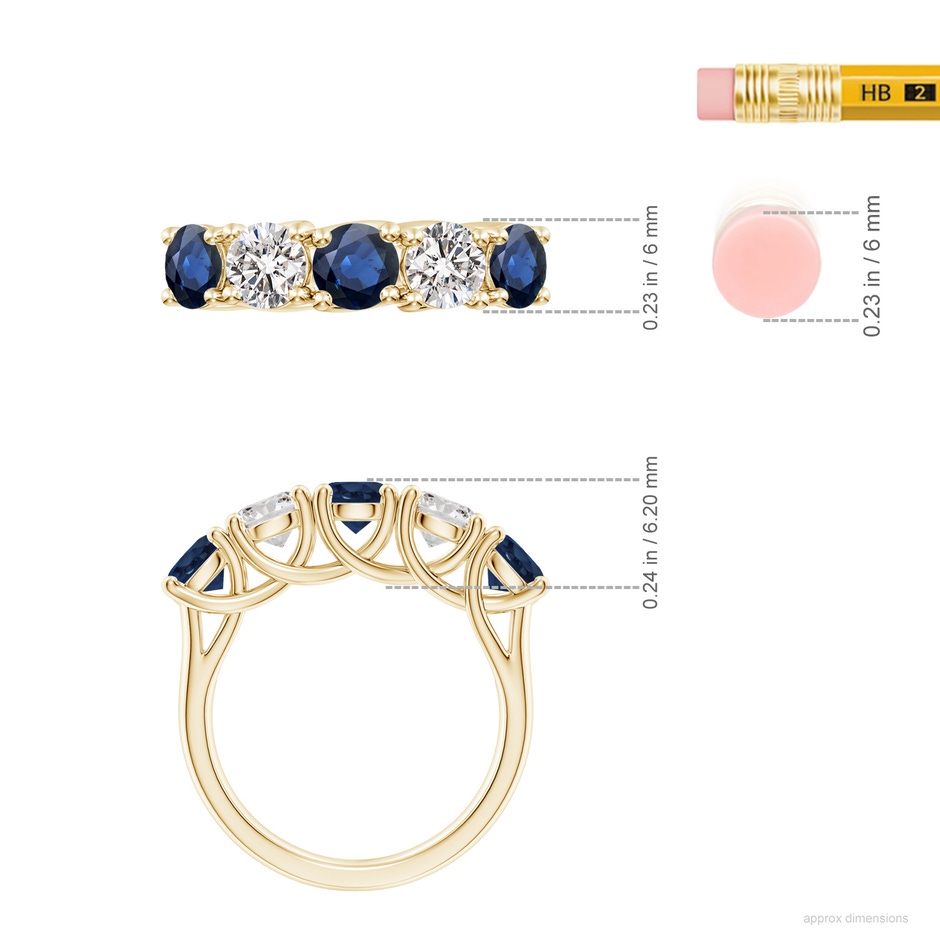 5mm AA Half Eternity Five Stone Sapphire and Diamond Wedding Band in Yellow Gold ruler