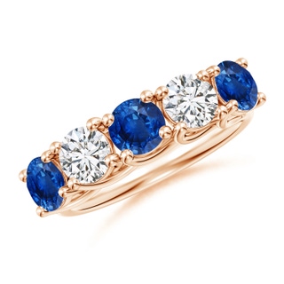 5mm AAA Half Eternity Five Stone Sapphire and Diamond Wedding Band in Rose Gold