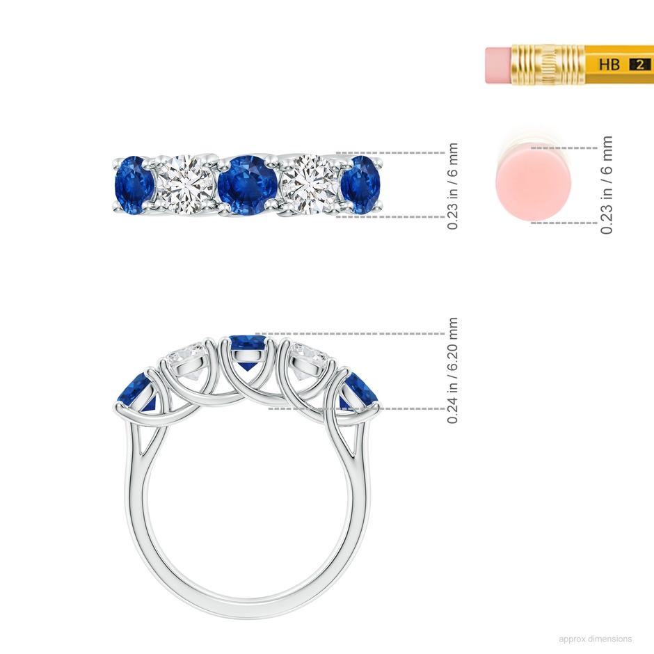 5mm AAA Half Eternity Five Stone Sapphire and Diamond Wedding Band in White Gold ruler