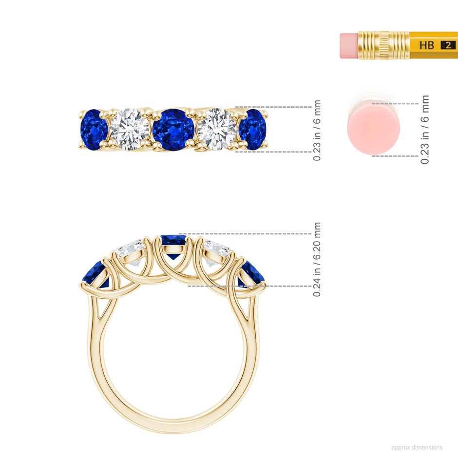 5mm Lab-Grown Half Eternity Five Stone Sapphire and Diamond Wedding Band in Yellow Gold ruler