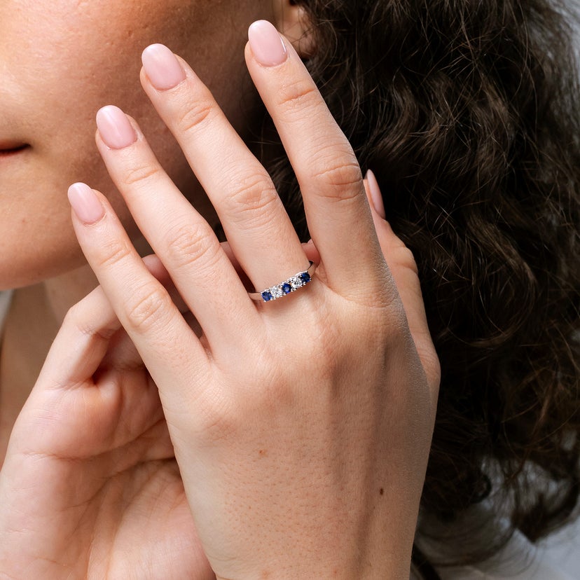 Half Eternity Five Stone Sapphire and Diamond Wedding Band