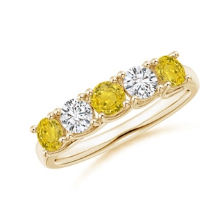 3.8mm AAA Half Eternity 5 Stone Yellow Sapphire & Diamond Wedding Band in Yellow Gold