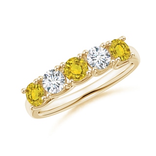 3.8mm AAAA Half Eternity 5 Stone Yellow Sapphire & Diamond Wedding Band in Yellow Gold