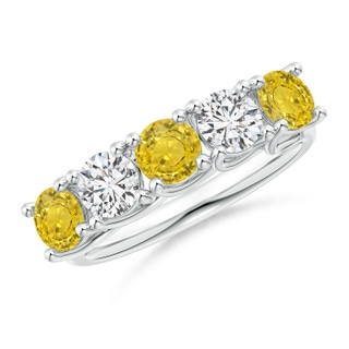 4.5mm AAA Half Eternity 5 Stone Yellow Sapphire & Diamond Wedding Band in P950 Platinum