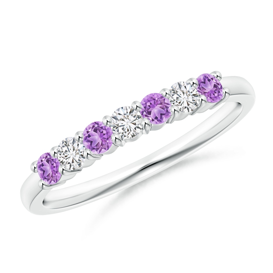 2.5mm AAA Half Eternity Seven Stone Amethyst and Diamond Wedding Band in White Gold 