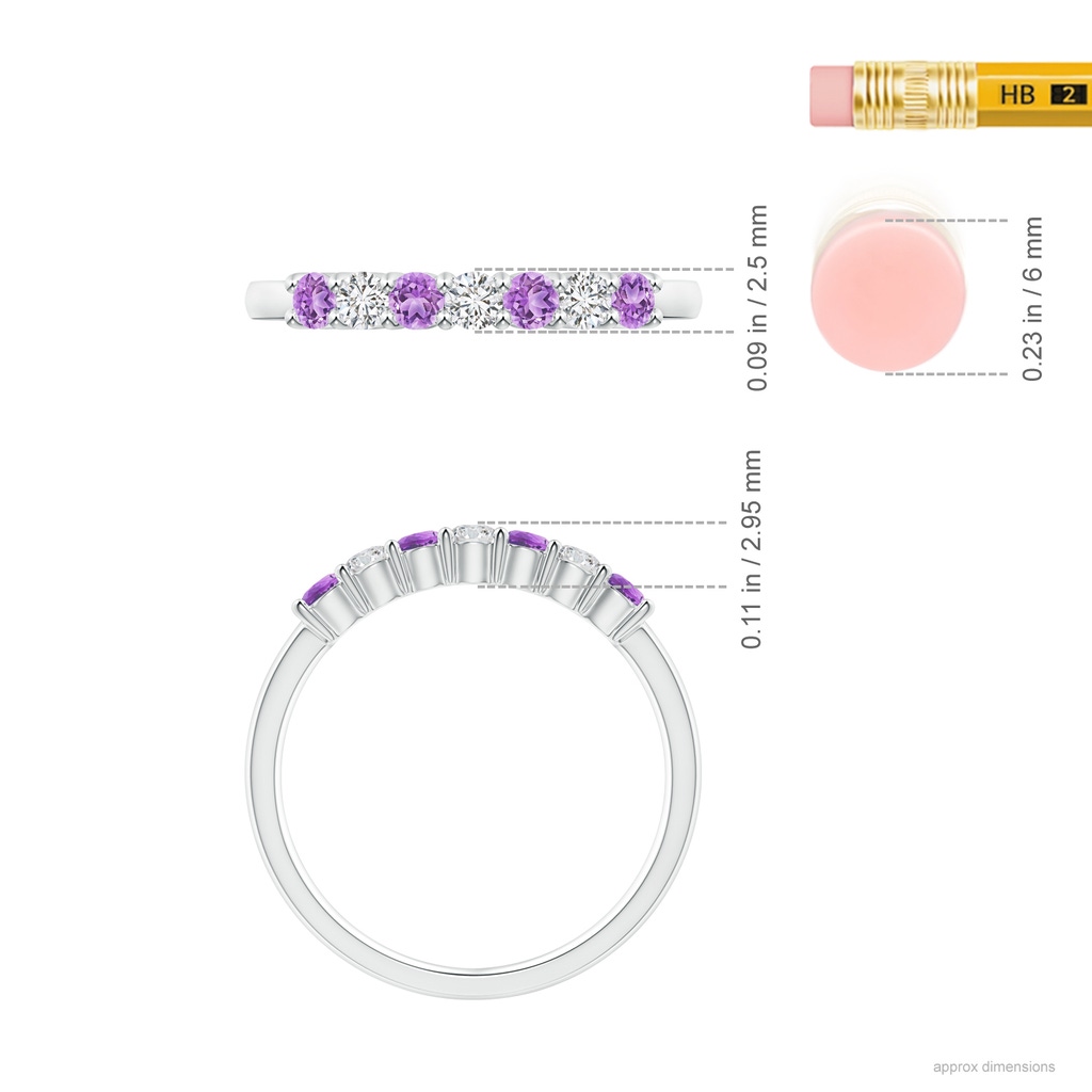 2.5mm AAA Half Eternity Seven Stone Amethyst and Diamond Wedding Band in White Gold Ruler