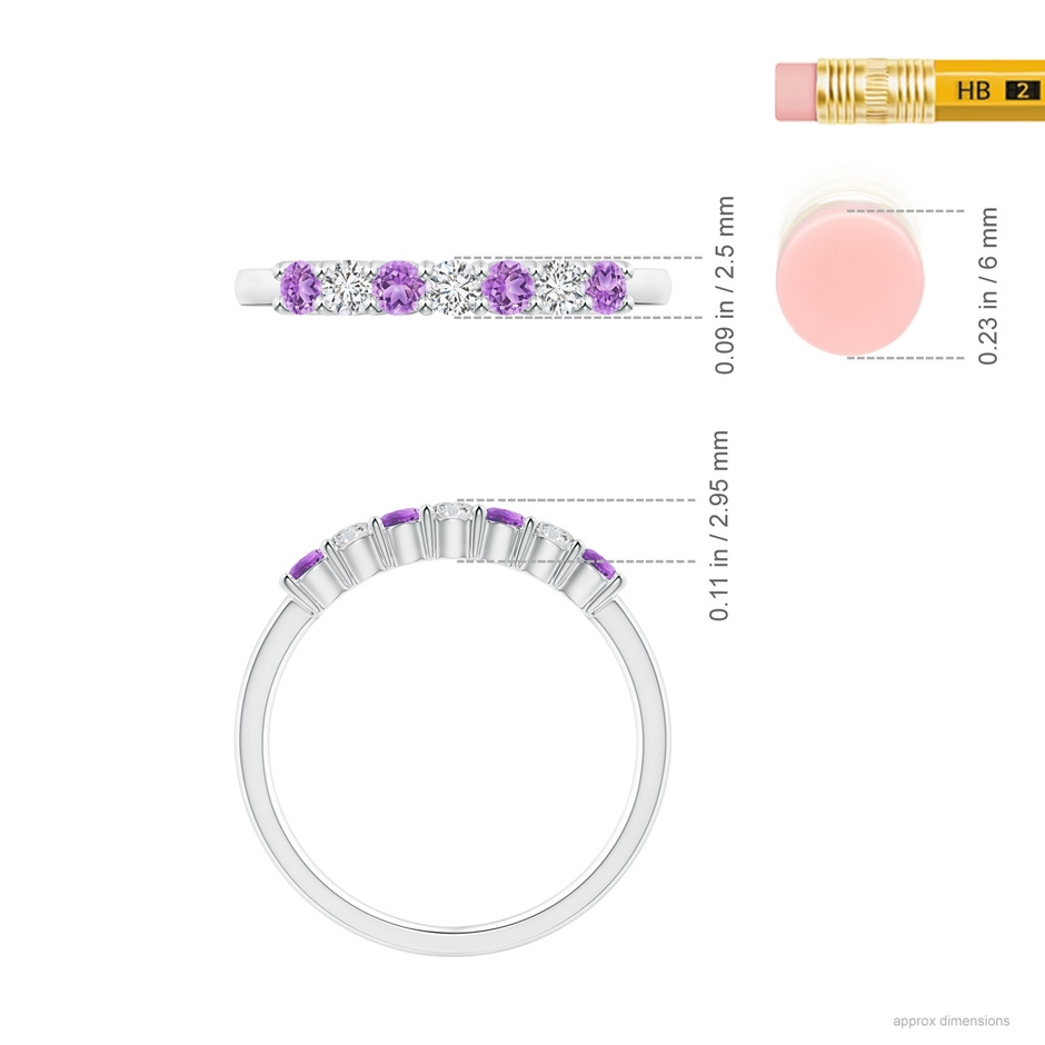 2.5mm AAA Half Eternity Seven Stone Amethyst and Diamond Wedding Band in White Gold ruler