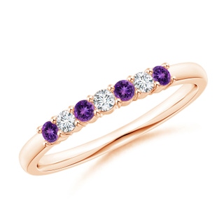 2mm AAAA Half Eternity Seven Stone Amethyst and Diamond Wedding Band in 10K Rose Gold