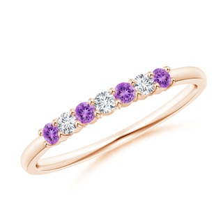 2mm AAAA Half Eternity Seven Stone Amethyst and Diamond Wedding Band in Rose Gold