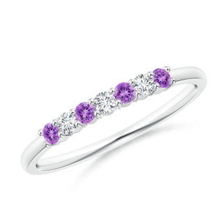 2mm AAAA Half Eternity Seven Stone Amethyst and Diamond Wedding Band in White Gold