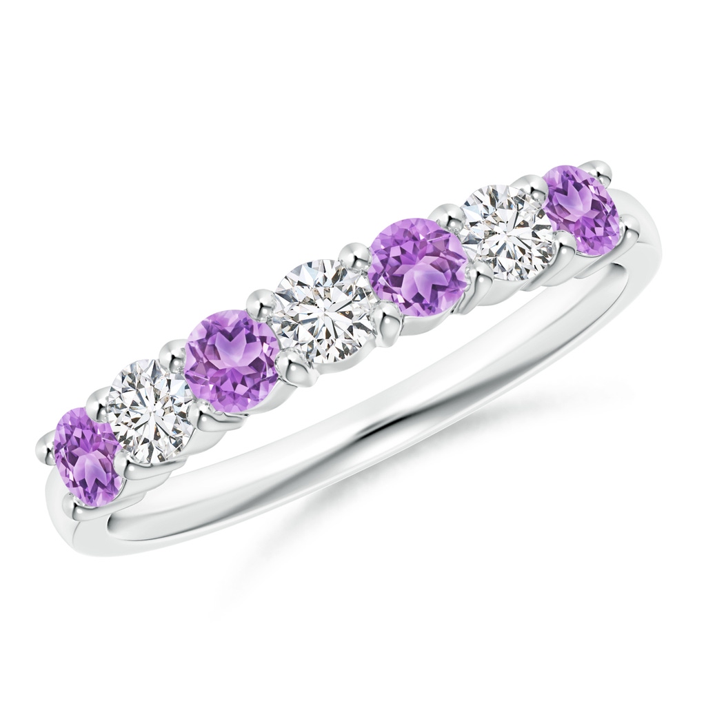 3mm AAA Half Eternity Seven Stone Amethyst and Diamond Wedding Band in White Gold