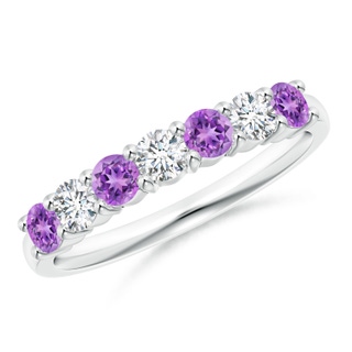 3mm AAAA Half Eternity Seven Stone Amethyst and Diamond Wedding Band in White Gold