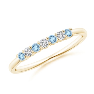 2mm AAA Half Eternity Seven Stone Aquamarine and Diamond Wedding Band in Yellow Gold