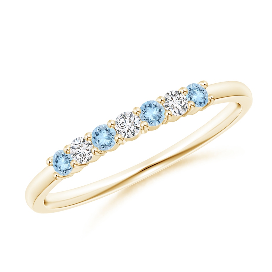 2mm AAA Half Eternity Seven Stone Aquamarine and Diamond Wedding Band in Yellow Gold 