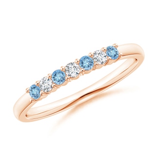 2mm AAAA Half Eternity Seven Stone Aquamarine and Diamond Wedding Band in 9K Rose Gold