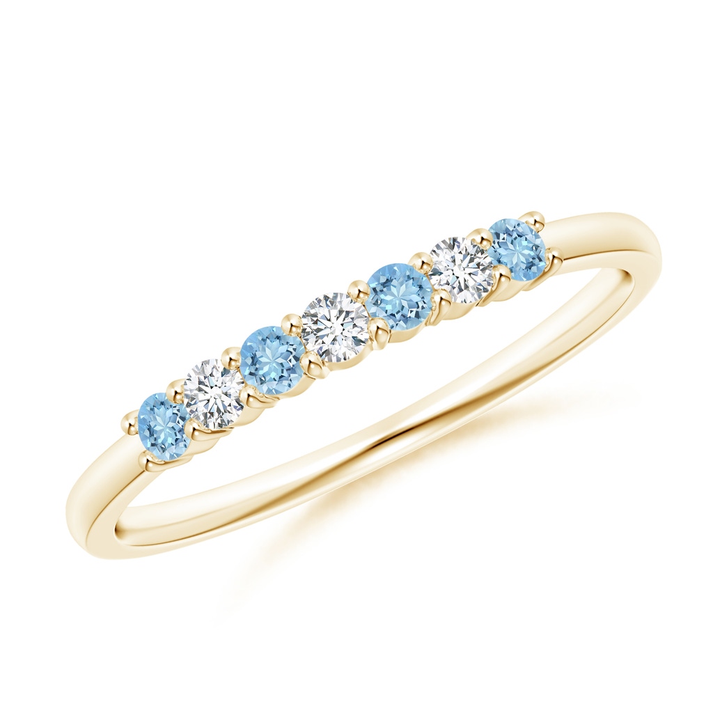 2mm AAAA Half Eternity Seven Stone Aquamarine and Diamond Wedding Band in Yellow Gold