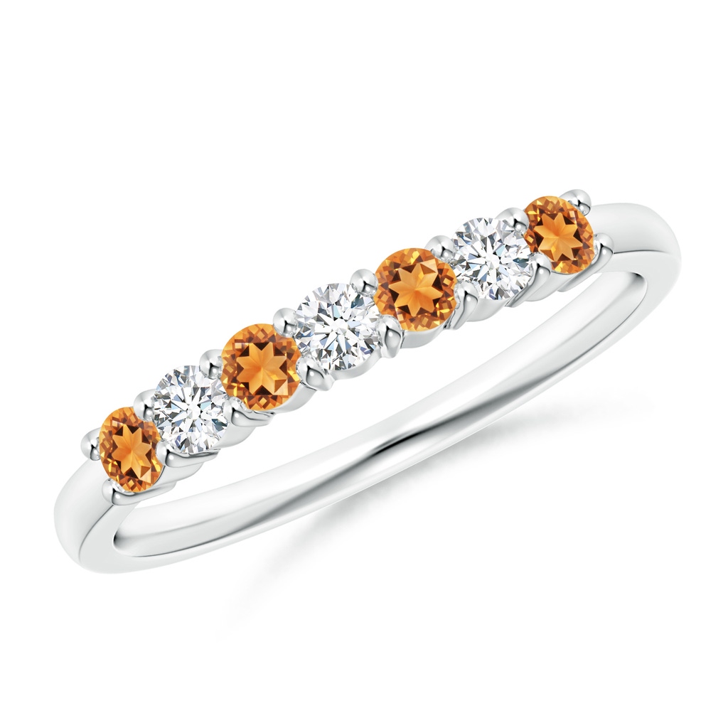 2.5mm AAAA Half Eternity Seven Stone Citrine and Diamond Wedding Band in White Gold