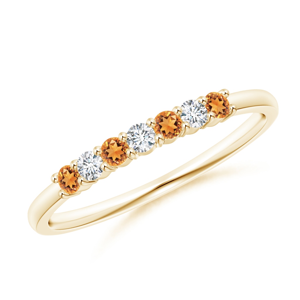 2mm AAAA Half Eternity Seven Stone Citrine and Diamond Wedding Band in Yellow Gold