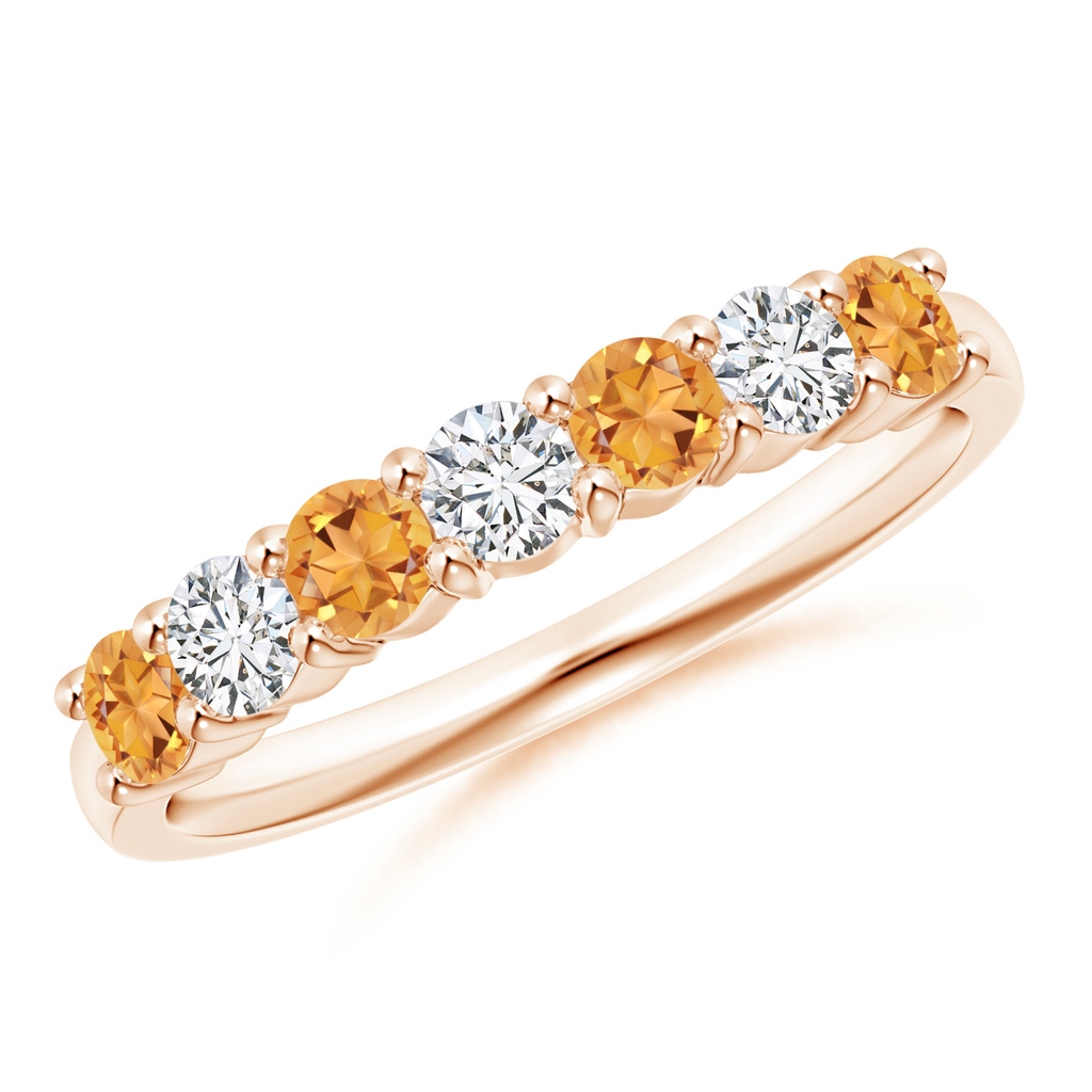 3mm AAA Half Eternity Seven Stone Citrine and Diamond Wedding Band in Rose Gold