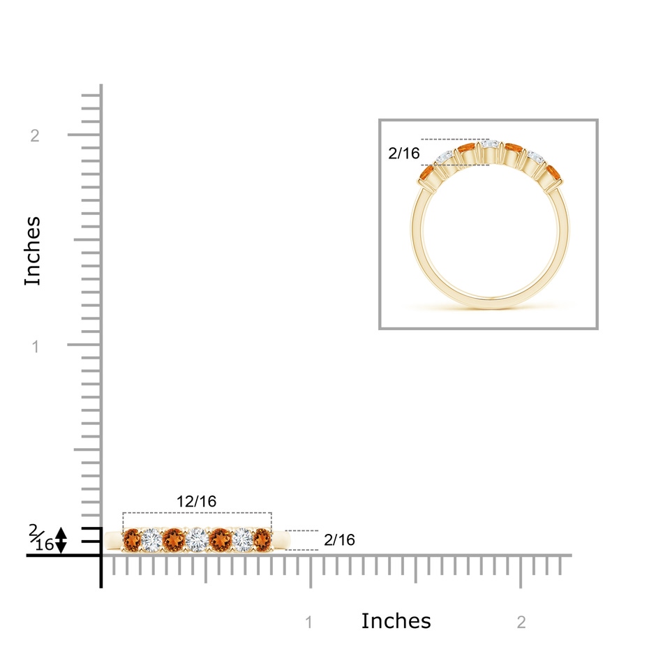 3mm AAAA Half Eternity Seven Stone Citrine and Diamond Wedding Band in 9K Yellow Gold ruler