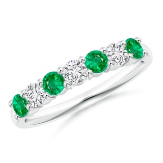 3mm AAA Half Eternity Seven Stone Emerald and Diamond Wedding Band in White Gold