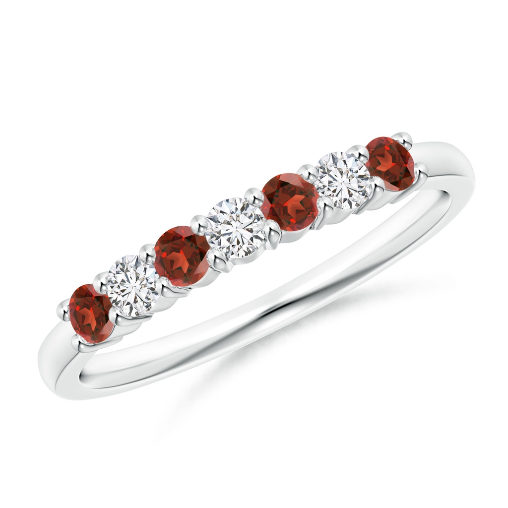 2.5mm AAA Half Eternity Seven Stone Garnet and Diamond Wedding Band in White Gold 