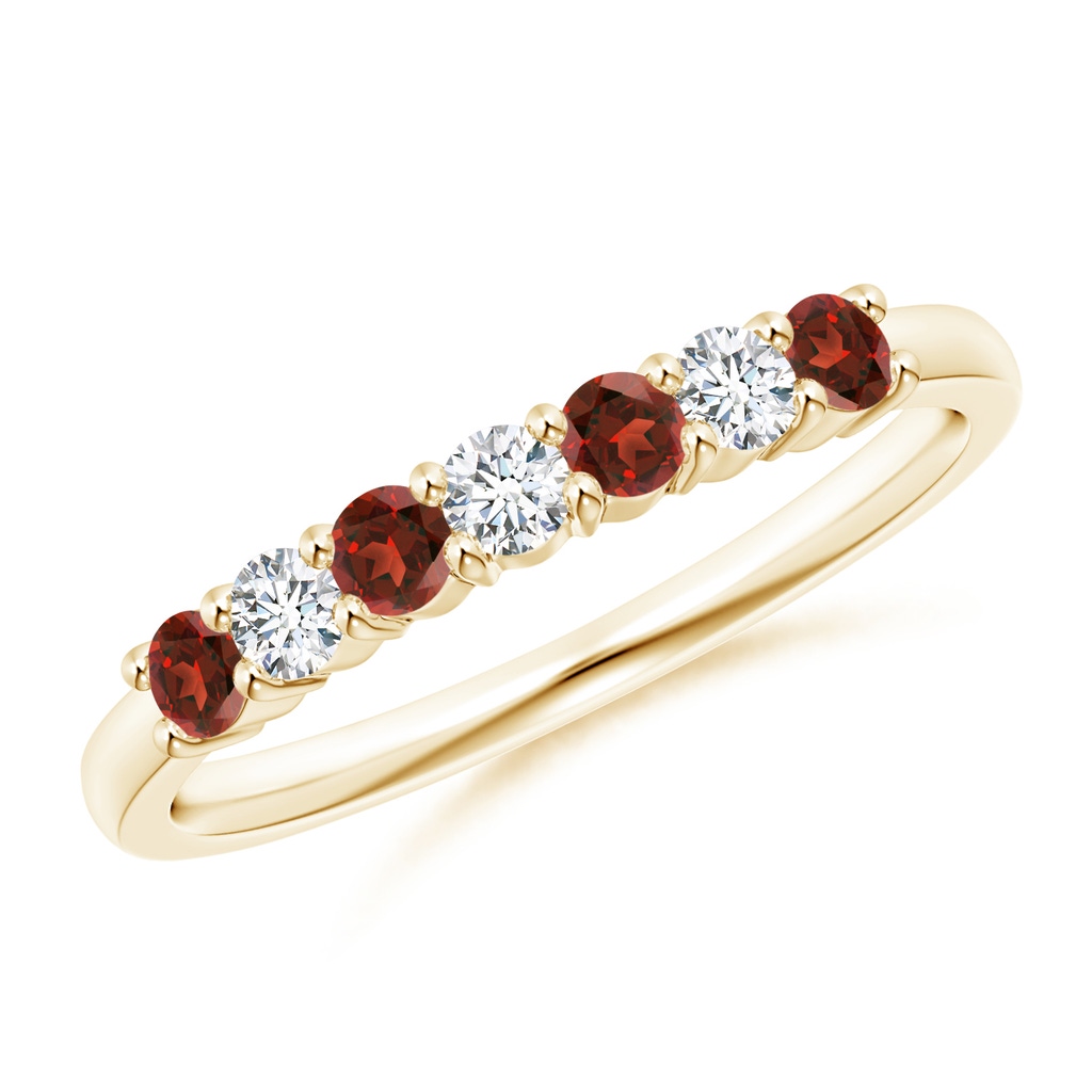 2.5mm AAAA Half Eternity Seven Stone Garnet and Diamond Wedding Band in Yellow Gold 