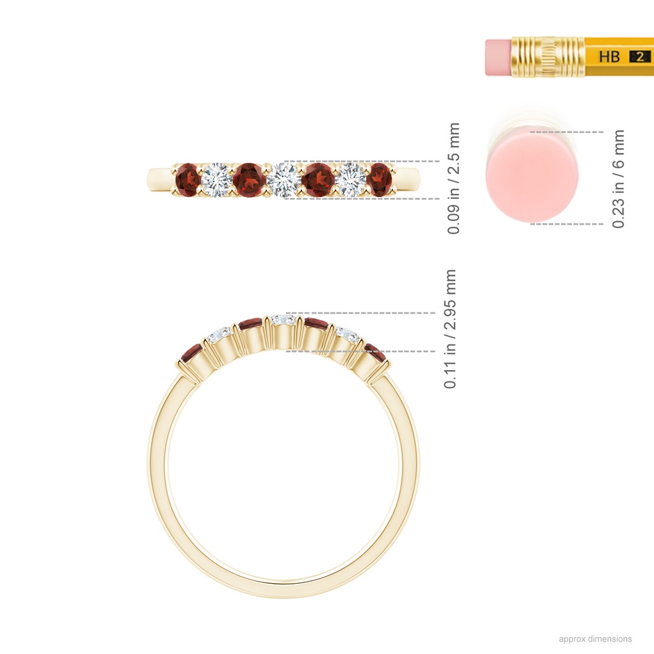 2.5mm AAAA Half Eternity Seven Stone Garnet and Diamond Wedding Band in Yellow Gold ruler