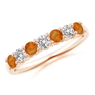 3mm AA Half Eternity 7 Stone Orange Sapphire & Diamond Wedding Band in 10K Rose Gold